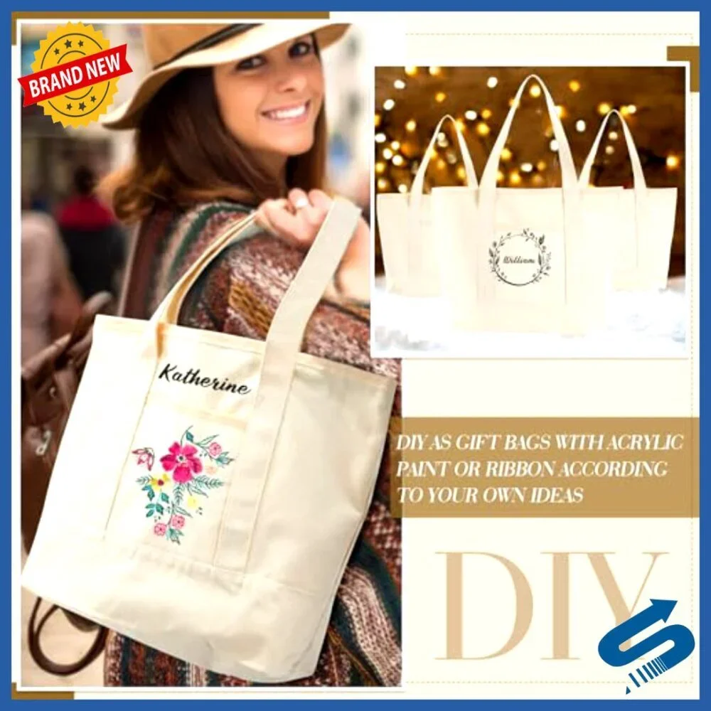 Large Canvas Tote Bag Reusable Grocery Shopping DIY Blank Customizable